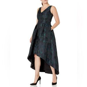 Elegant Dark Floral Jacquard High Low Dress